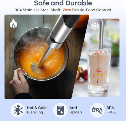 Ganiza Immersion Blender 15 Speed Kitchen Hand Mixer Stainless Steel Stick Head Whisk Milk Frother Masher Blending Cup Chopping Bowl Recipe Guide Kitchen Supplies Ideal Gift for Home Cooks Slow Cold Pressed Juicer Machine