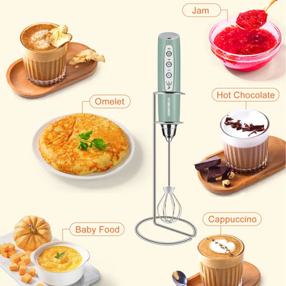 ODIFORGO 3-Speed Handheld Milk Frother with 3 Detachable Stainless Steel Whisks | USB Rechargeable Coffee & Drink Mixer Wand | Electric Foam Maker for Lattes, Cappuccinos, Matcha & Prebiotic Powder