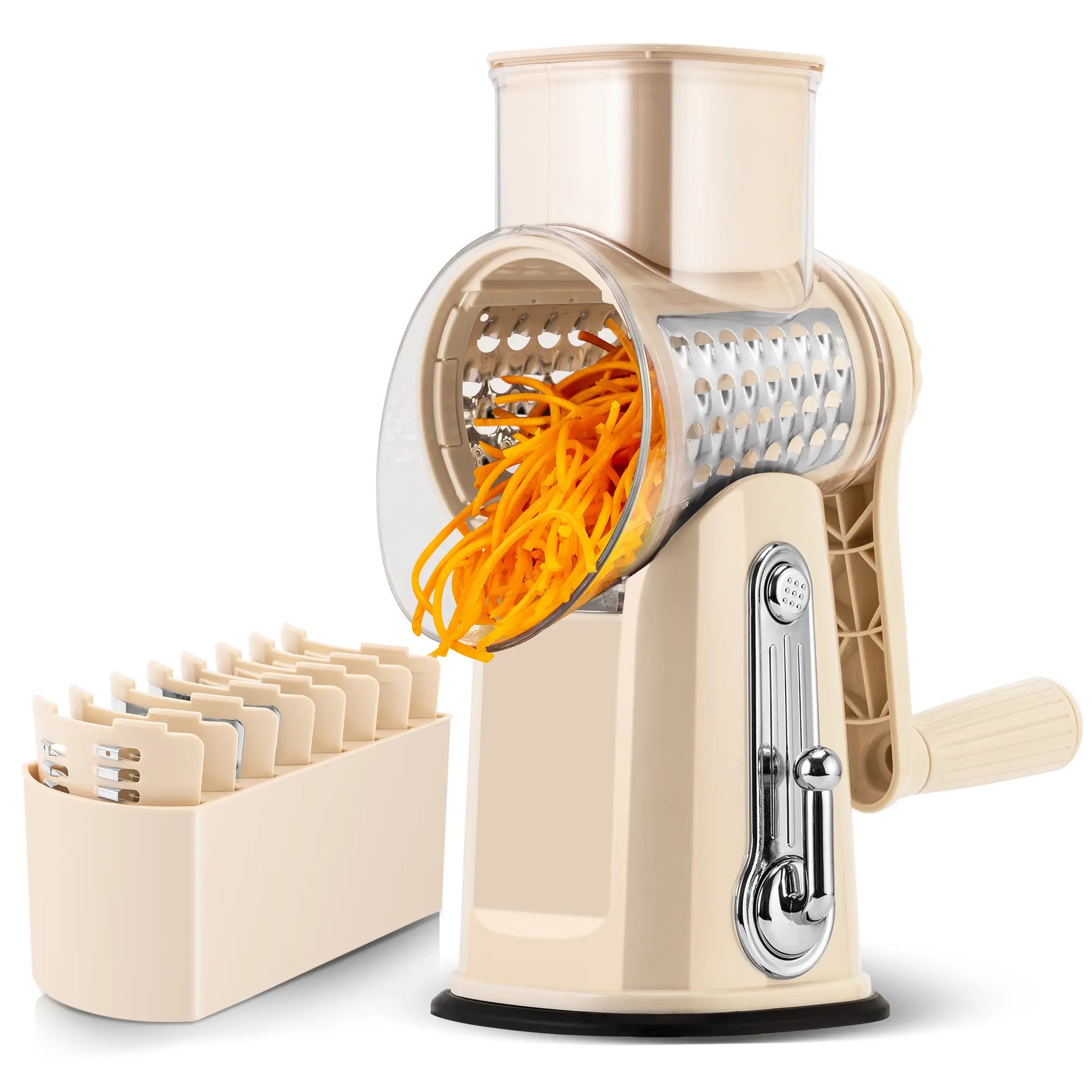 SUSTEAS Rotary Cheese Grater with Handle, 5 Well-Designed Blades, Strong Suction Cup Base, Kitchen Utensils Vegetable Slicer Dicer Fruit Vegetable Slicer Gadgets Kitchen