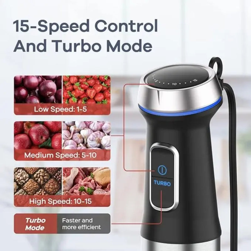 Ganiza Immersion Blender 15 Speed Kitchen Hand Mixer Stainless Steel Stick Head Whisk Milk Frother Masher Blending Cup Chopping Bowl Recipe Guide Kitchen Supplies Ideal Gift for Home Cooks Slow Cold Pressed Juicer Machine