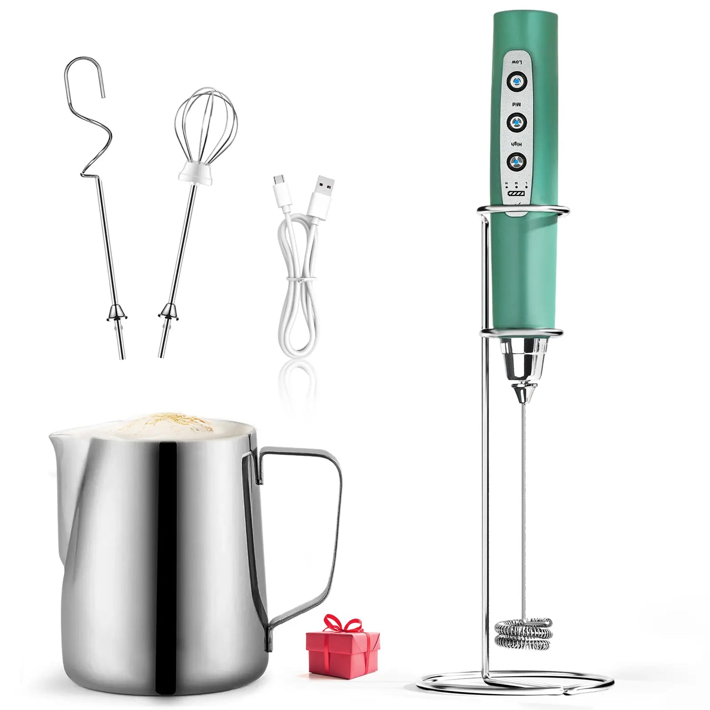 ODIFORGO 3-Speed Handheld Milk Frother with 3 Detachable Stainless Steel Whisks | USB Rechargeable Coffee & Drink Mixer Wand | Electric Foam Maker for Lattes, Cappuccinos, Matcha & Prebiotic Powder