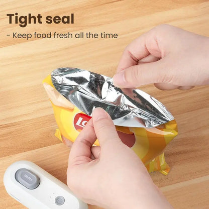 4-in-1 USB Rechargeable Mini Heat Sealer with Built-In Cutter, Magnetic Design, Portable Snack Bag Sealer, and Beer Bottle Opener for Home Food Storage