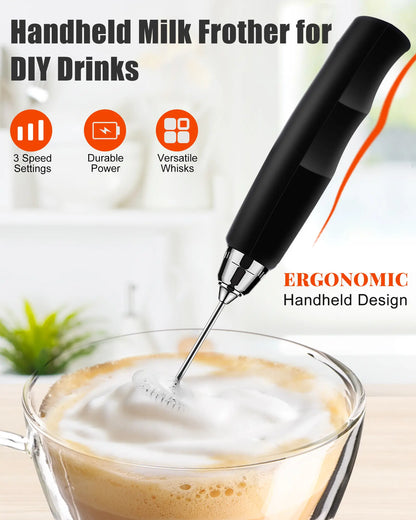 ODIFORGO 3-Speed Handheld Milk Frother with 3 Detachable Stainless Steel Whisks | USB Rechargeable Coffee & Drink Mixer Wand | Electric Foam Maker for Lattes, Cappuccinos, Matcha & Prebiotic Powder