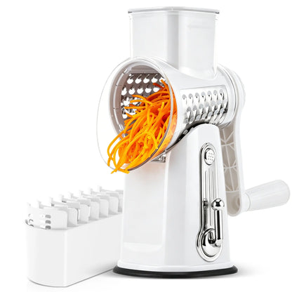SUSTEAS Rotary Cheese Grater with Handle, 5 Well-Designed Blades, Strong Suction Cup Base, Kitchen Utensils Vegetable Slicer Dicer Fruit Vegetable Slicer Gadgets Kitchen