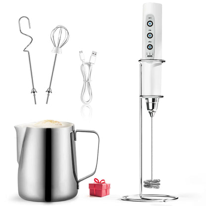 ODIFORGO 3-Speed Handheld Milk Frother with 3 Detachable Stainless Steel Whisks | USB Rechargeable Coffee & Drink Mixer Wand | Electric Foam Maker for Lattes, Cappuccinos, Matcha & Prebiotic Powder