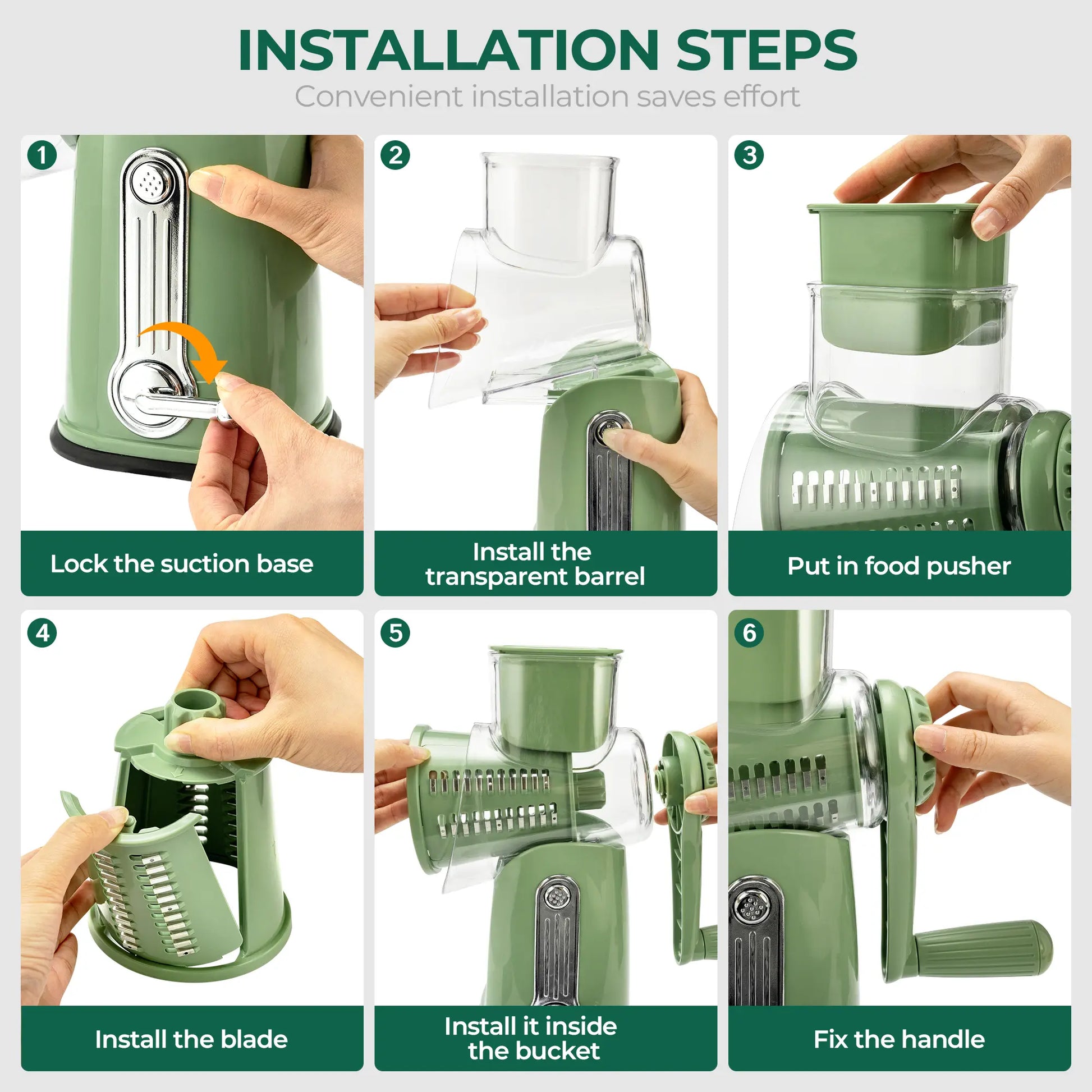 SUSTEAS Rotary Cheese Grater with Handle, 5 Well-Designed Blades, Strong Suction Cup Base, Kitchen Utensils Vegetable Slicer Dicer Fruit Vegetable Slicer Gadgets Kitchen