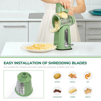 SUSTEAS Rotary Cheese Grater with Handle, 5 Well-Designed Blades, Strong Suction Cup Base, Kitchen Utensils Vegetable Slicer Dicer Fruit Vegetable Slicer Gadgets Kitchen