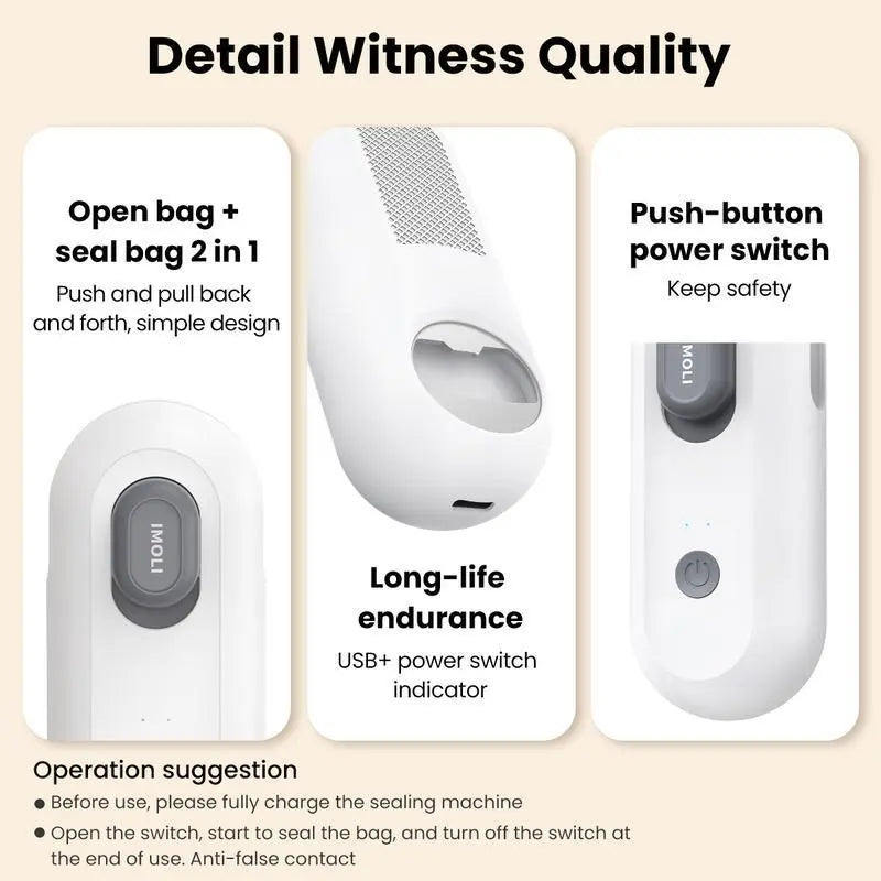 4-in-1 USB Rechargeable Mini Heat Sealer with Built-In Cutter, Magnetic Design, Portable Snack Bag Sealer, and Beer Bottle Opener for Home Food Storage