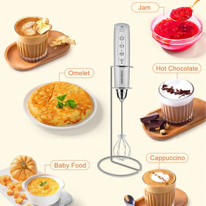 ODIFORGO 3-Speed Handheld Milk Frother with 3 Detachable Stainless Steel Whisks | USB Rechargeable Coffee & Drink Mixer Wand | Electric Foam Maker for Lattes, Cappuccinos, Matcha & Prebiotic Powder
