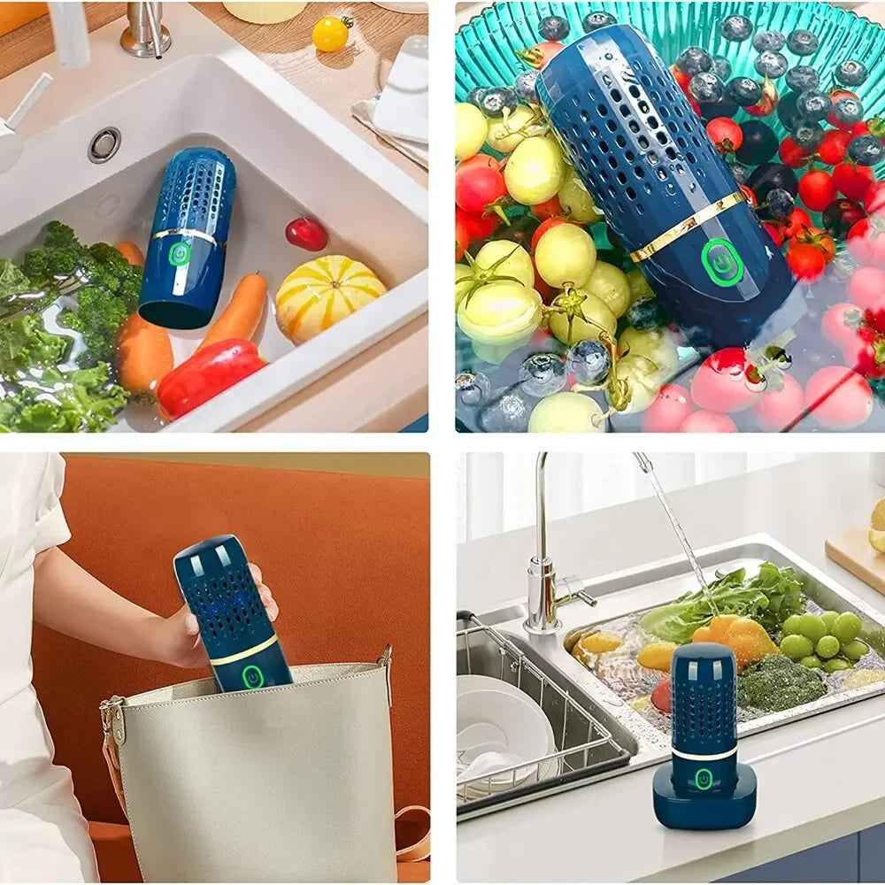 Portable Capsule Fruit & Vegetable Washing Machine | Wireless Food Purifier & Cleaner Device for Home & Outdoor Picnics