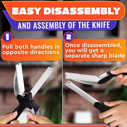 2 in 1 Kitchen Scissors for Food – Stainless Steel Blade & Plastic Cutting Board Scissors with Safety Lock | 9.6" Tomato Knife, Fruit & Vegetable Cutter – Easy-To-Use Kitchen Shears for Meat, Cheese