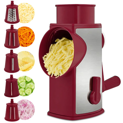 SUSTEAS Rotary Cheese Grater with Handle, 5 Well-Designed Blades, Strong Suction Cup Base, Kitchen Utensils Vegetable Slicer Dicer Fruit Vegetable Slicer Gadgets Kitchen