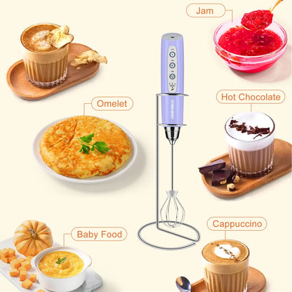 ODIFORGO 3-Speed Handheld Milk Frother with 3 Detachable Stainless Steel Whisks | USB Rechargeable Coffee & Drink Mixer Wand | Electric Foam Maker for Lattes, Cappuccinos, Matcha & Prebiotic Powder