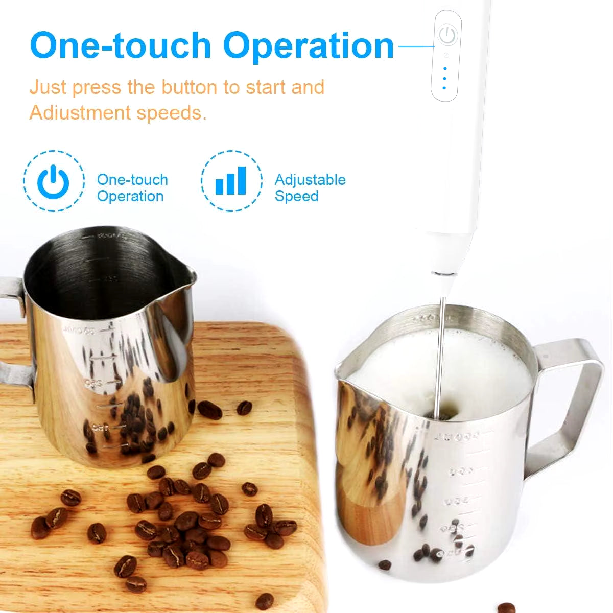 MINI Milk Frother USB Rechargeable 3 Speeds Foam Maker Coffee Whisk Mixer Electric Handle Blender Egg Beater