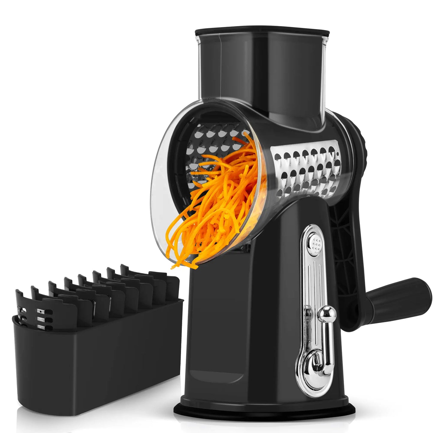 SUSTEAS Rotary Cheese Grater with Handle, 5 Well-Designed Blades, Strong Suction Cup Base, Kitchen Utensils Vegetable Slicer Dicer Fruit Vegetable Slicer Gadgets Kitchen