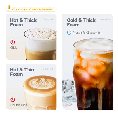 Milk Frother Frothing Foamer Chocolate Mixer Cold/Hot Latte Cappuccino Fully Automatic Milk Warmer Cool Touch M1A