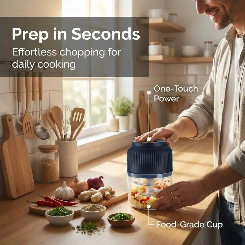 Electric Food Shredder and Mini Meat Grinder - USB Rechargeable Kitchen Gadget for Garlic Puree, Minced Meat, Vegetables, and More