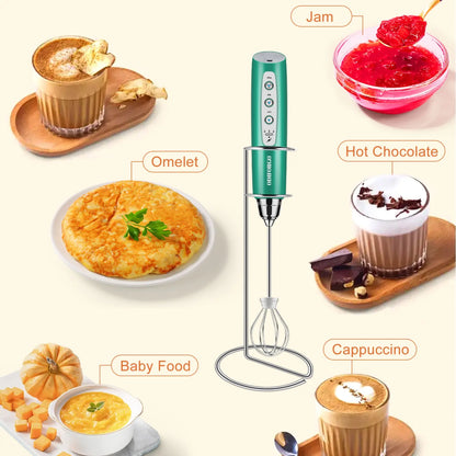 ODIFORGO 3-Speed Handheld Milk Frother with 3 Detachable Stainless Steel Whisks | USB Rechargeable Coffee & Drink Mixer Wand | Electric Foam Maker for Lattes, Cappuccinos, Matcha & Prebiotic Powder